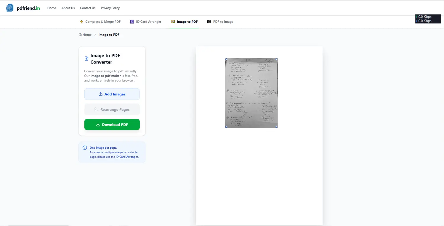 Demonstrating how to paste images from WhatsApp into pdfriend.in