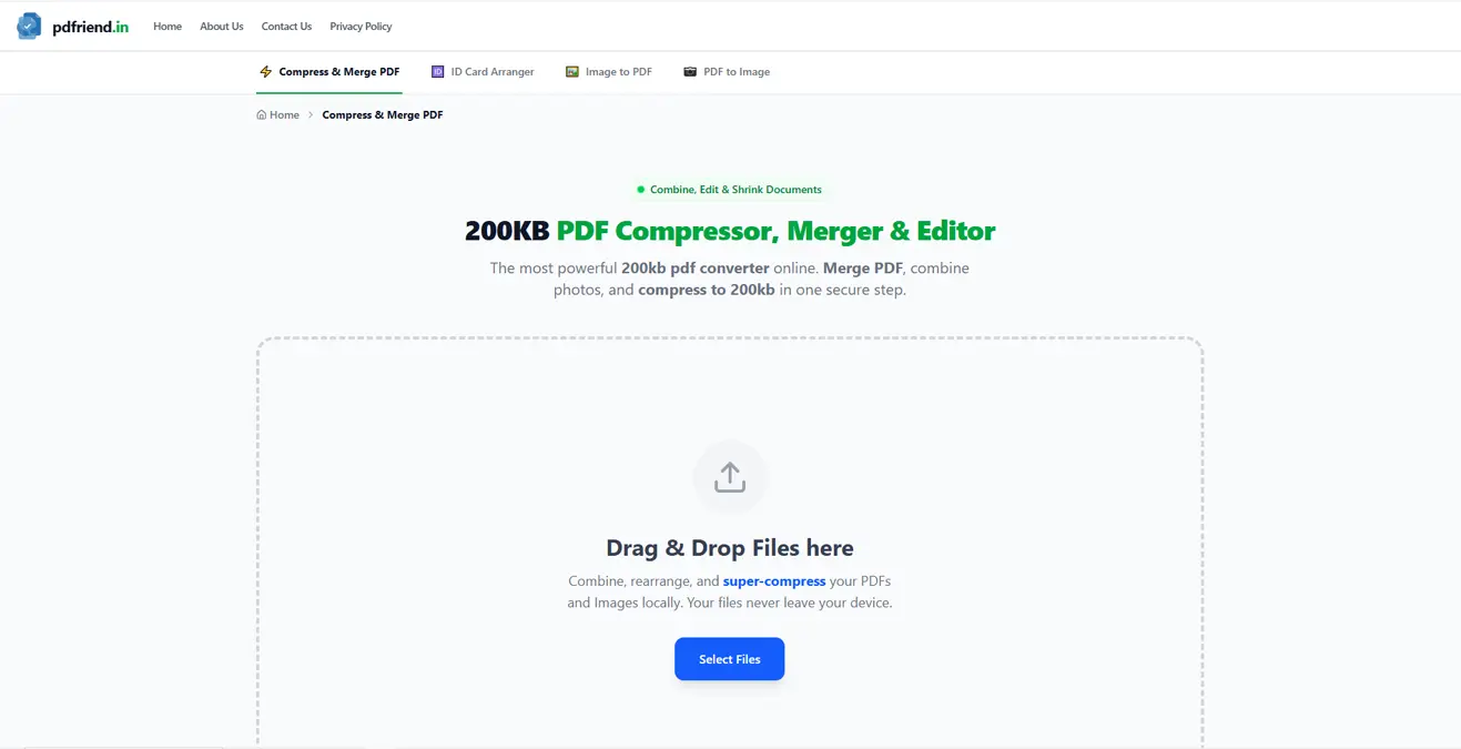 Interface showing how to upload files to pdfriend compressor